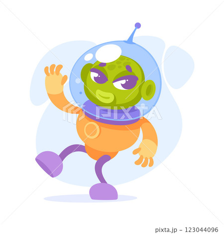 Green Alien Character in Helmet Dance Vector Illustration 123044096