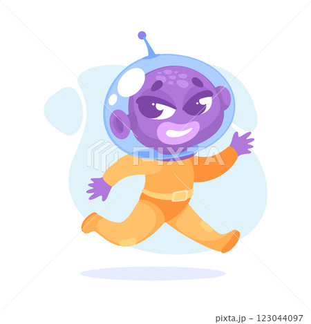 Purple Alien Character in Helmet Run Vector Illustration 123044097