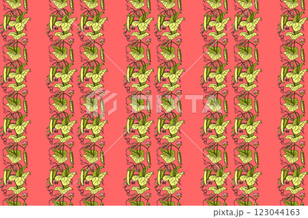 Botanical seamless pattern with growing green peas, leaves and pods vector illustration. Repeating vegetables pattern in pink color background. Graphic design for Fashion Cover Textile Birthday Card Botanical seamless pattern with growing green peas, leaves and pods vector illustration. Repeating vegetables pattern in pink color background. Graphic design for Fashion Cover Textile Birthday Card 123044163