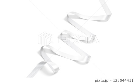 Blank white satin ribbon mockup, isolated 123044411