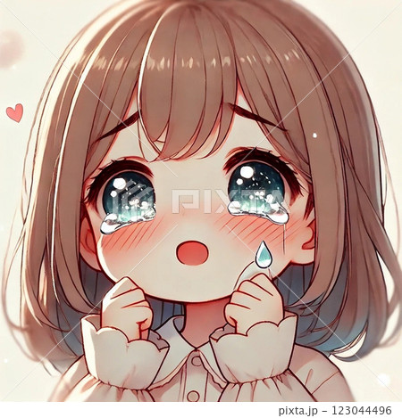 女子アイコン　涙　ラフ画デザイン　Generative AI 123044496