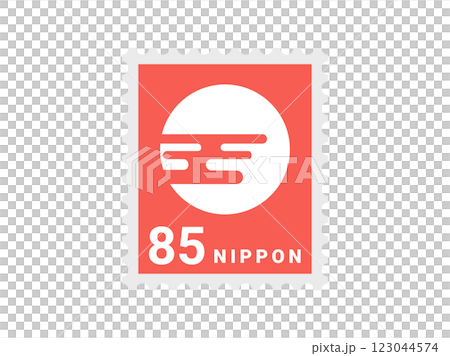 帶有日式太陽圖案的 85 日元郵票插圖 123044574