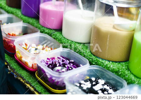 Colorful fillings and jellies on the Asian bubble tea market 123044669