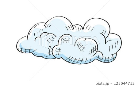 Fluffy clouds drawn with contour lines vector. A minimalistic and elegant line art design 123044713