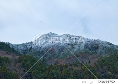 上の方だけ冠雪した雪山 123044752