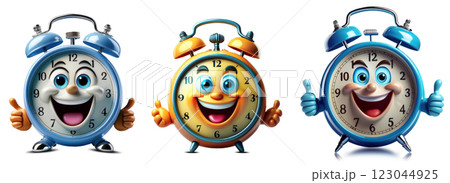 Cartoon Character of a Smiling Alarm Clock Isolated on White Background - Generative Ai Cartoon Character of a Smiling Alarm Clock Isolated on White Background - Generative Ai 123044925