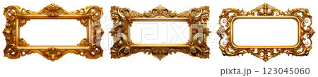 Collection of Victorian Style Gold Picture Frames Isolated on White - Generative Ai 123045060