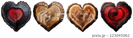 Cross Section of a Heart Shaped Tree Trunk Isolated on White Background - Generative Ai 123045062