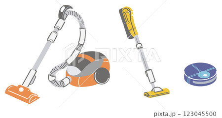掃除機のイラストセット　キャニスター型・スティック型・ロボット掃除機 123045500