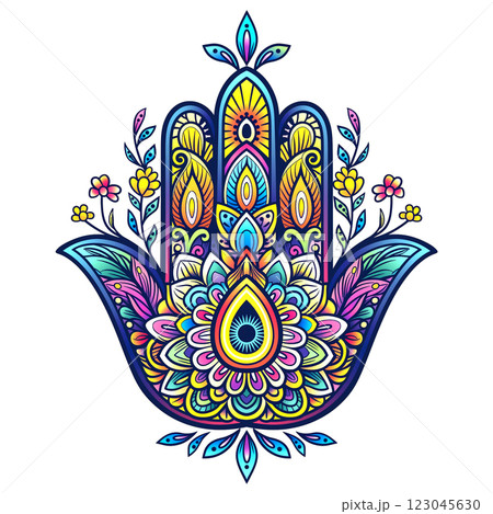 Illustration of a Hamsa hand amulet 123045630