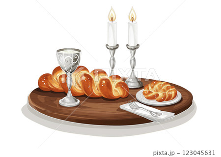 Illustration of a traditional Shabbat setting 123045631