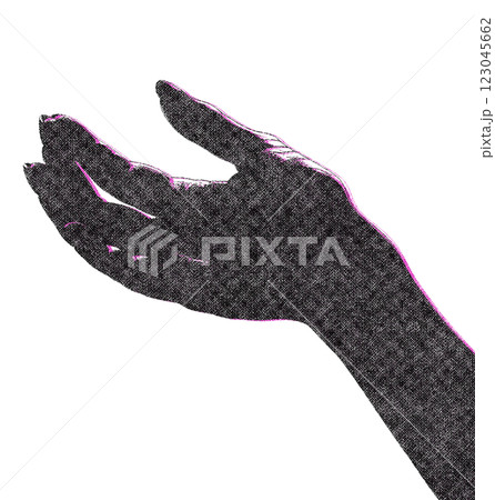 Women Hands Illustration with Risograph Overprint and Retro Texture on White Background 123045662