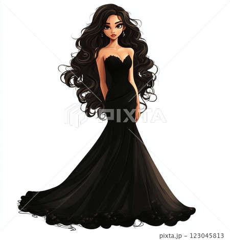Elegant Animated Girl in Black Dress Elegant Animated Girl in Black Dress 123045813