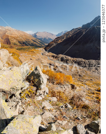 Mountains with rocks. Panoramic view of mountains landscape 123046377