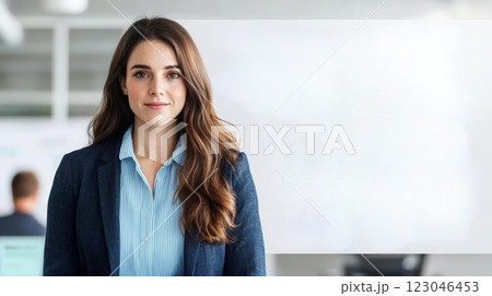 Confident businesswoman in office setting 123046453