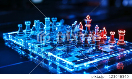 Futuristic chessboard neon strategy game. 123046540