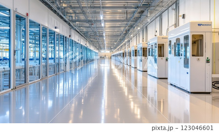 Modern factory interior with high tech equipment 123046601