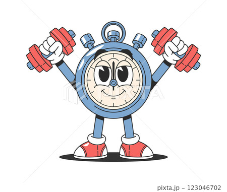 Stopwatch comic character lifting weights Stopwatch comic character lifting weights 123046702