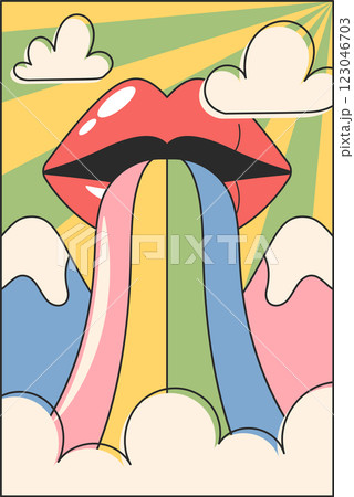 Mouth talking rainbow surreal banner Mouth talking rainbow surreal banner 123046703