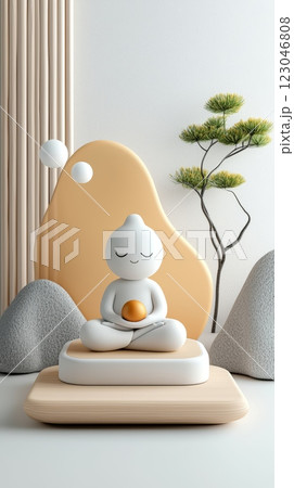 Serene minimalist meditation 3d rendered buddha figurine 123046808