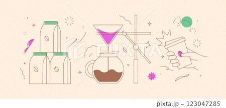 Coffee maker, pack of coffee, take away cup peach 123047285