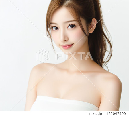 白いチューブトップの美女 123047400