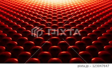 Abstract background of glossy red spheres, 3D rendering with light and shadow effect, futuristic texture, geometric pattern, shiny balls, digital visualization, red volumetric backdrop 123047647
