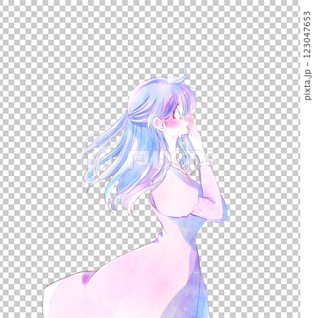 Crying and surprised woman, side view, wind 123047653
