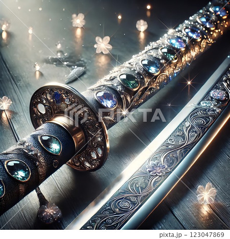 宝石で装飾された刀 - 輝く傑作｜Gemstone-Encrusted Katana - A Gliの