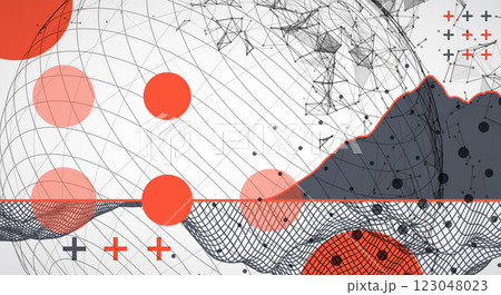 Abstract image of a wireframe sphere with a plexus effect. Science and technology creative theme. Vector. 123048023