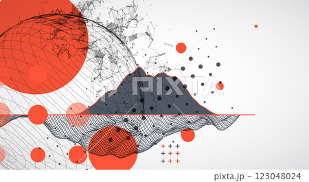 Abstract image of a wireframe sphere with a plexus effect. Science and technology creative theme. Vector. 123048024