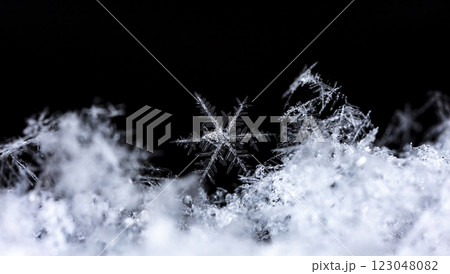 natural snowflakes on snow, winter 123048082