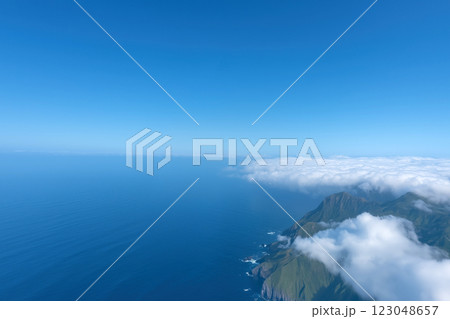 Aerial view of the sea and mountains. 123048657