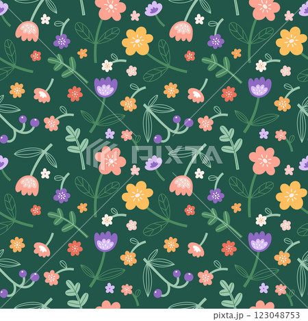 Floral seamless pattern with flowers and plants Vector seamless pattern Floral seamless pattern with flowers and plants Vector seamless pattern 123048753