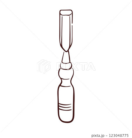 Chisel logo in line art style. Hand drawn repair tool for woodworking, Joinery, Wood carving, Repair works, Stone cutting, Metalworking. Isolated on a white background. 123048775