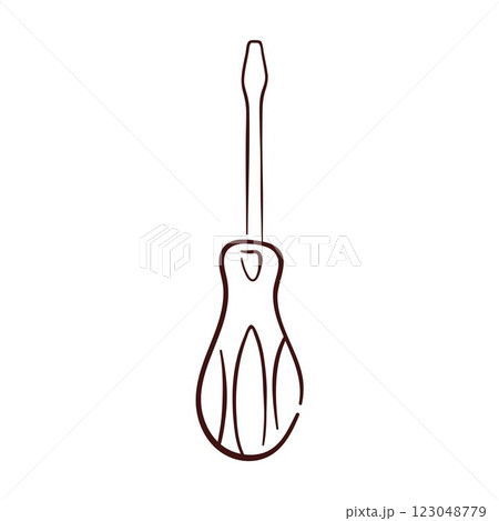 Screwdriver icon in doodle style. Hand drawn logo of repair tool for construction business. Isolated on a white background. Screwdriver icon in doodle style. Hand drawn logo of repair tool for construction business. Isolated on a white background. 123048779