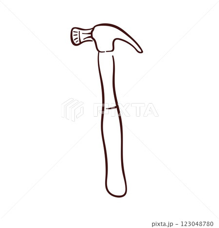 Hammer icon in doodle style. Repair tool logo in line art style for hardware store isolated on a white background. Hammer icon in doodle style. Repair tool logo in line art style for hardware store isolated on a white background. 123048780