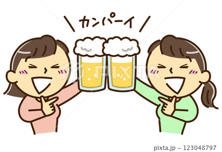 乾杯する女性達のイラスト 123048797
