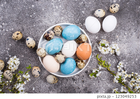Easter eggs in blue color Easter eggs in blue color 123049253