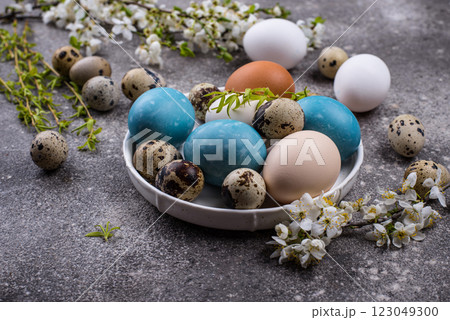 Easter eggs in blue color Easter eggs in blue color 123049300