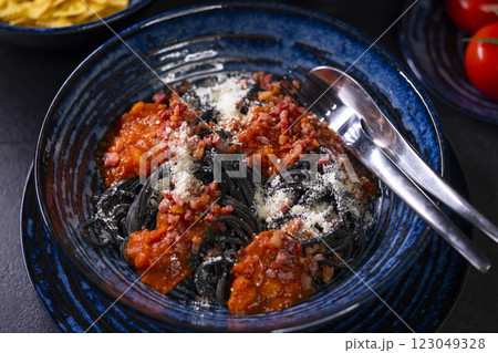 Italian still life with pasta and tomatoes Italian still life with pasta and tomatoes 123049328