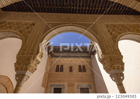 Arabic interiors of Nasrid Palace, Alhambra palace comple, Generalife and Albayzin (Generalife y Albaicin de Granada), UNESCO site, Granada, Andalusia, Spain Arabic interiors of Nasrid Palace, Alhambra palace comple, Generalife and Albayzin (Generalife y Albaicin de Granada), UNESCO site, Granada, Andalusia, Spain 123049383