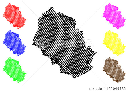 Runnymede Non-metropolitan district, borough (United Kingdom of Great Britain and Northern Ireland, ceremonial county Surrey, England) map vector illustration, scribble sketch 123049583