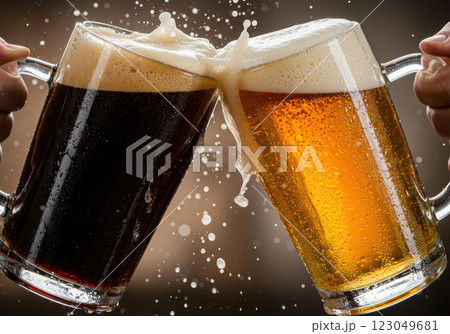 ジョッキに注がれた生ビールーしぶきをあげて乾杯（AI生成画像） 123049681