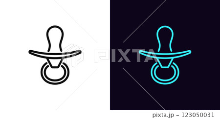 Outline baby pacifier icon, with editable stroke. Nursery pacifier for baby mouth, dummy teat. Newborn health care, motherhood, dummy nipple for baby, pacifier toy, nursery soother. Vector icon Outline baby pacifier icon, with editable stroke. Nursery pacifier for baby mouth, dummy teat. Newborn health care, motherhood, dummy nipple for baby, pacifier toy, nursery soother. Vector icon 123050031