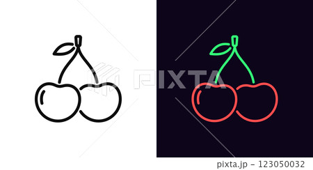 Outline cherry icon, with editable stroke. Cherry fruit with leaf, black and red outline silhouette. Ripe fruit, cherry garden, organic food, fruit diet, summer vitamins, health food. Vector icon Outline cherry icon, with editable stroke. Cherry fruit with leaf, black and red outline silhouette. Ripe fruit, cherry garden, organic food, fruit diet, summer vitamins, health food. Vector icon 123050032