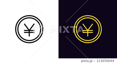 Outline yuan coin icon, with editable stroke. Coin with yuan sign, yen token. CNY and JPY currency, digital money token, financial market and trade, money earn, finance budget, bank cash. Vector icon Outline yuan coin icon, with editable stroke. Coin with yuan sign, yen token. CNY and JPY currency, digital money token, financial market and trade, money earn, finance budget, bank cash. Vector icon 123050044