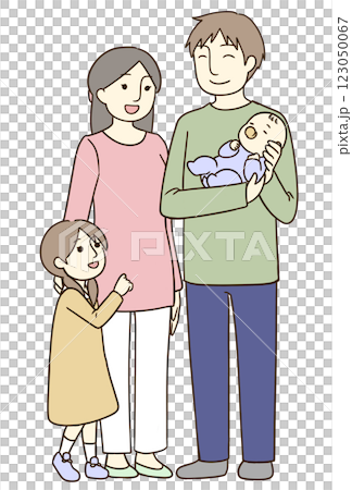 A family of four: a baby, elementary school student, and parents 123050067