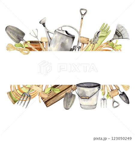 Frame with gardening tools and accessories Frame with gardening tools and accessories 123050249
