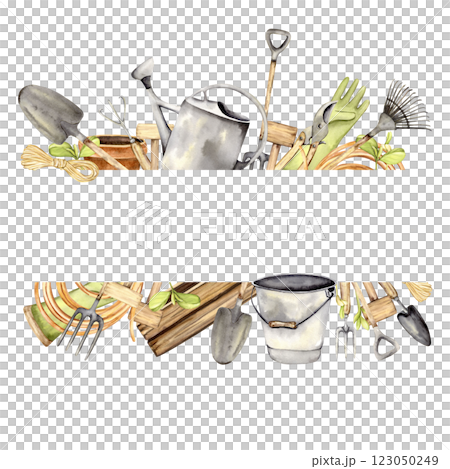 Frame with gardening tools and accessories Frame with gardening tools and accessories 123050249